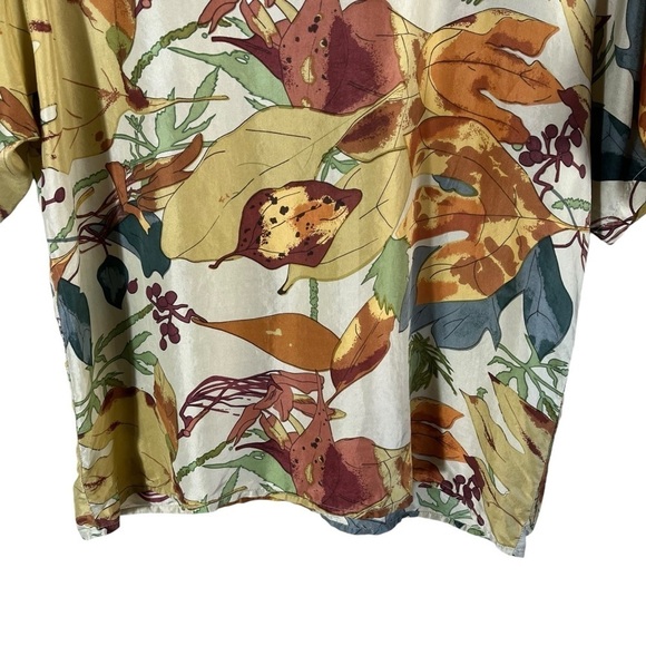 VINTAGE OSCAR DE LA RENTA Silk Fall Harvest Leaf Allover Print Short Sleeve Top - Picture 5 of 11